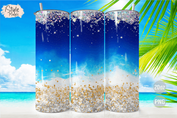 Beach Ocean Glitter Tumbler Wrap Design