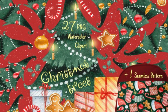 Cute Farmhouse Christmas Tree Clipart PNG: A Versatile Watercolor Design Collection