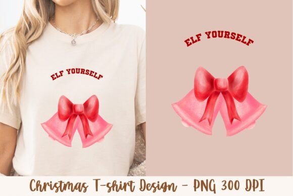 Elf Yourself Red Bell with Red Cute Bow T-Shirt Design