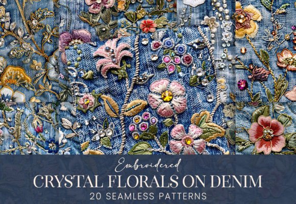 Embroidered Crystal Florals Denim Jeans: A Versatile Design for Creative Projects