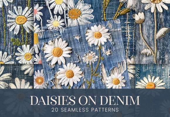 Embroidered Daisies on Denim Texture: A Timeless Pattern for Modern Creativity