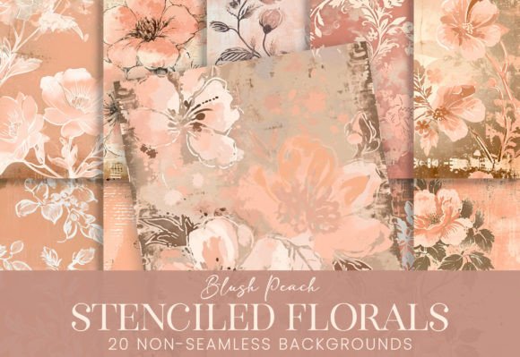 Grunge Stencil Florals Blush Pink Peach