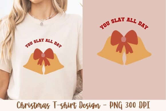 Retro Christmas T-Shirt Design 772: A Golden Bell with a Cute Red Bow for Festive Fashion