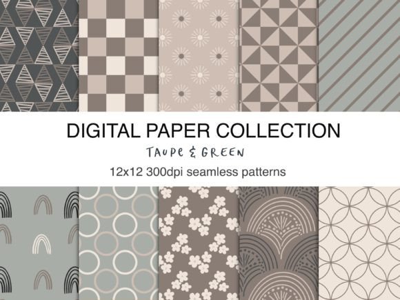 Taupe and Green Digital Paper Collection